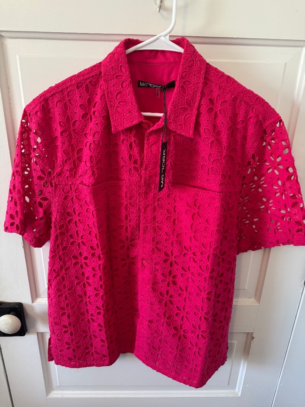 Mr Turk Esteban Eyelet Shirt – Hot Pink – Size L – NWT